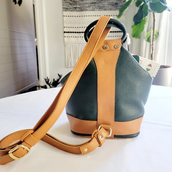 Valentina Italian Pebbled Leather Sling Bag Backpack Purse In Forest Gre… Valentina Italian Pebbled Leather Sling Bag Backpack... | Depop main image 3